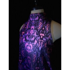 Y2K FREE PEOPLE MINI DRESS multicolor hippie print thick material zip back